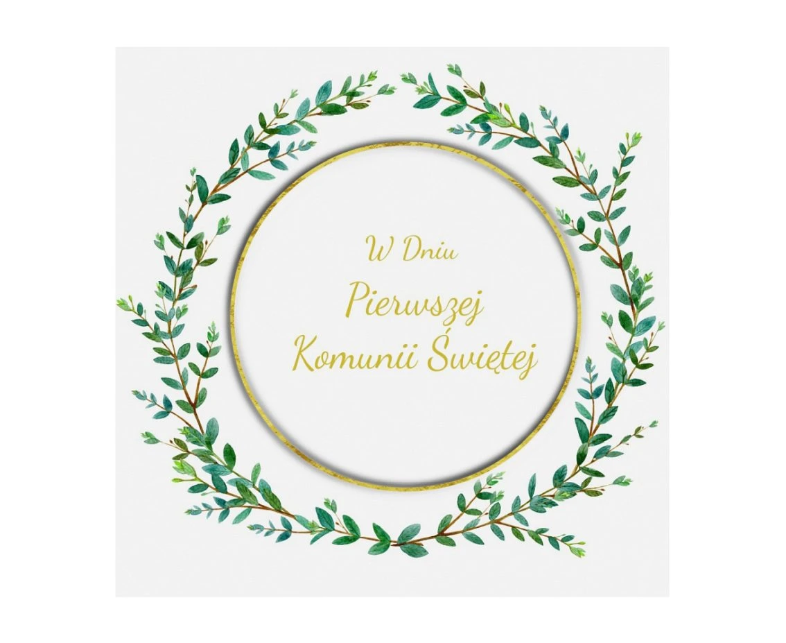 Card KW COMMUNION with ring HS BACKGROUND WREATH LEAVES, 1 pc.