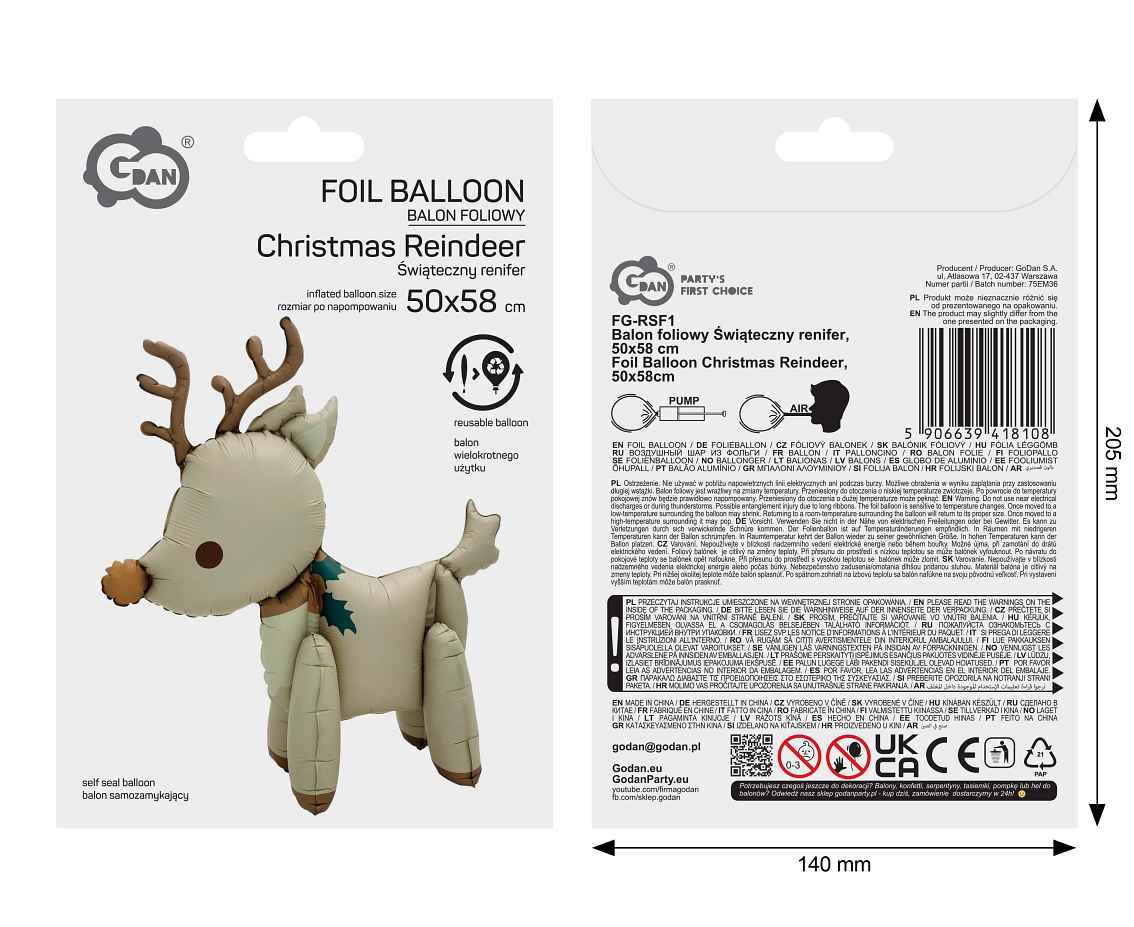 Foil balloon  Christmas Reindeer , 50x58cm
