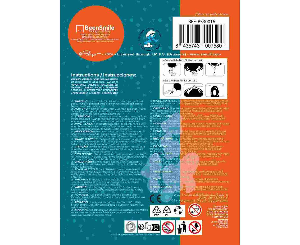 Foil balloon 18" FX - The Smurf, packed
