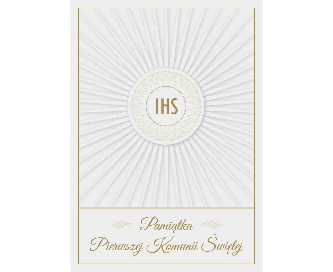 Communion card, IHS white and gold