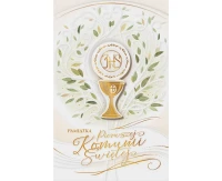Communion Card, IHS Chalice Green Leaves