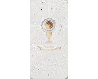Modern communion card, IHS white and gold