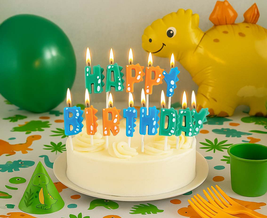 Picker candles Dino "Happy Birthday", 3x2,1 cm