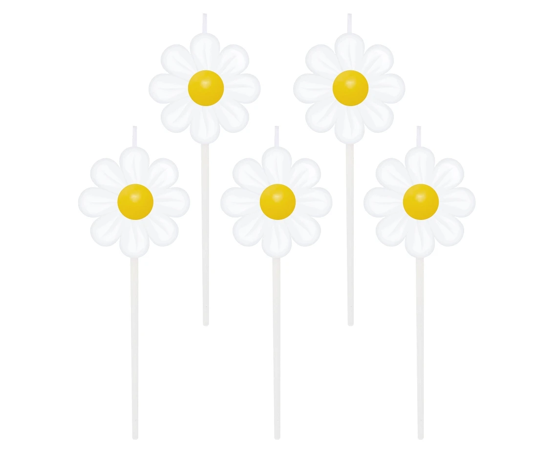 Picker candles Daisy, double side print, total length 7,5 cm, 5 pcs.
