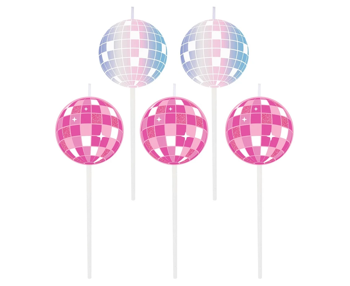 Picker candles Disco, double side print, total length 7 cm, 5 pcs.