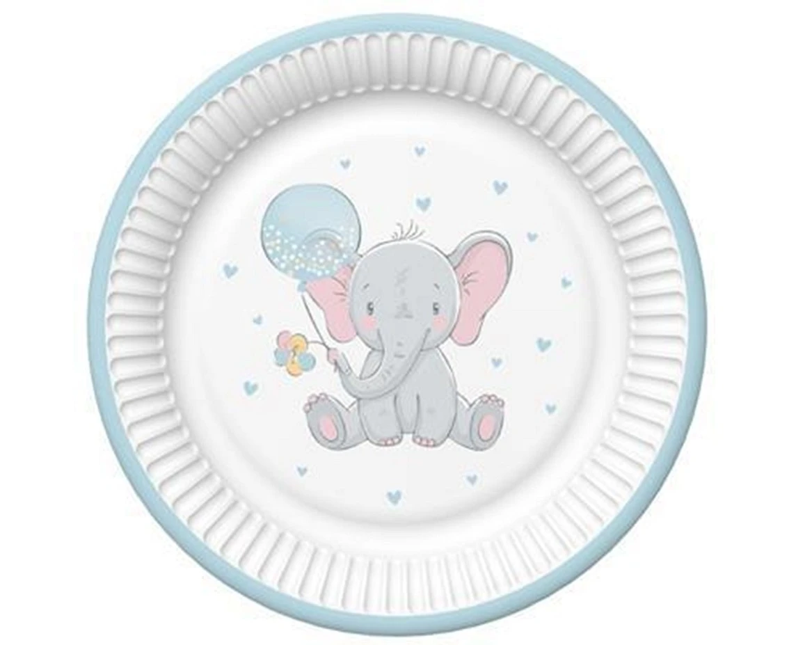 POLMAK Baby Elephant plates with Blue Ballon, 8 pcs.