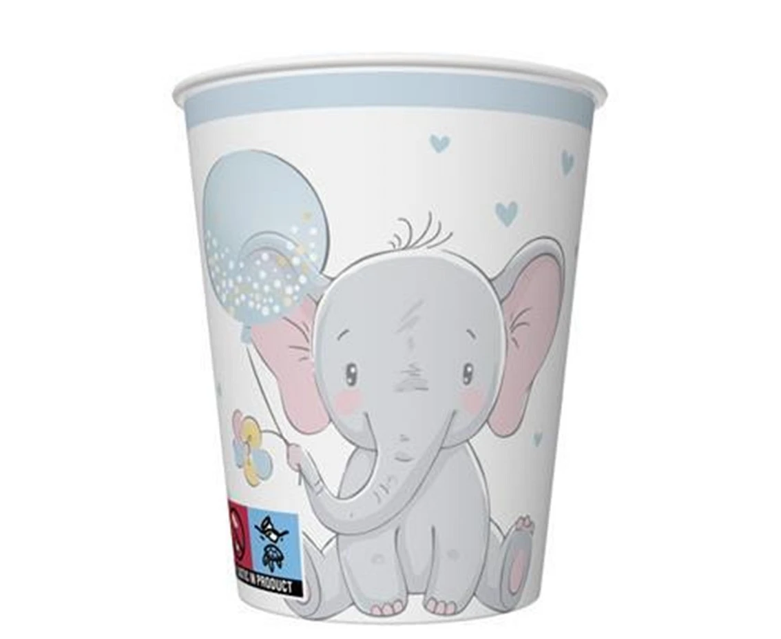 POLMAK Baby Elephant cups with Blue Ballon, 8 pcs.