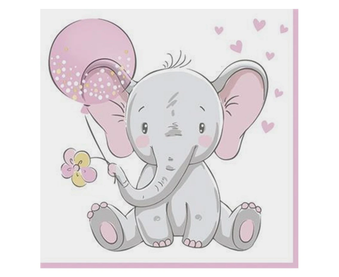 POLMAK Baby Elephant with Pink Ballon napkins, 33x33 cm, 20 pcs.