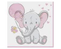 POLMAK Baby Elephant with Pink Ballon napkins, 33x33 cm, 20 pcs.