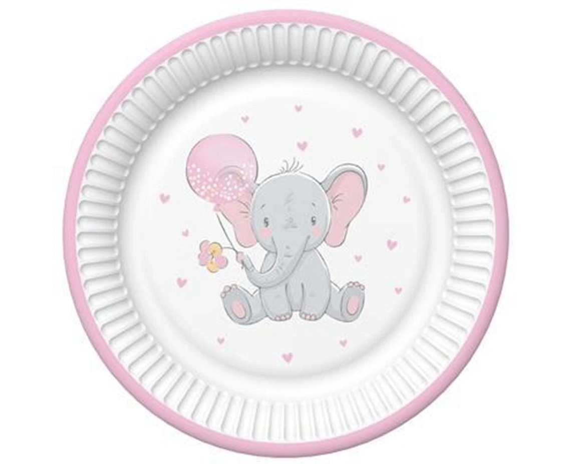 POLMAK Baby Elephant plates with Pink Ballon, 8 pcs.