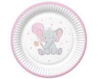 POLMAK Baby Elephant plates with Pink Ballon, 8 pcs.