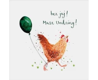 Birthday Card, Hen with a Balloon