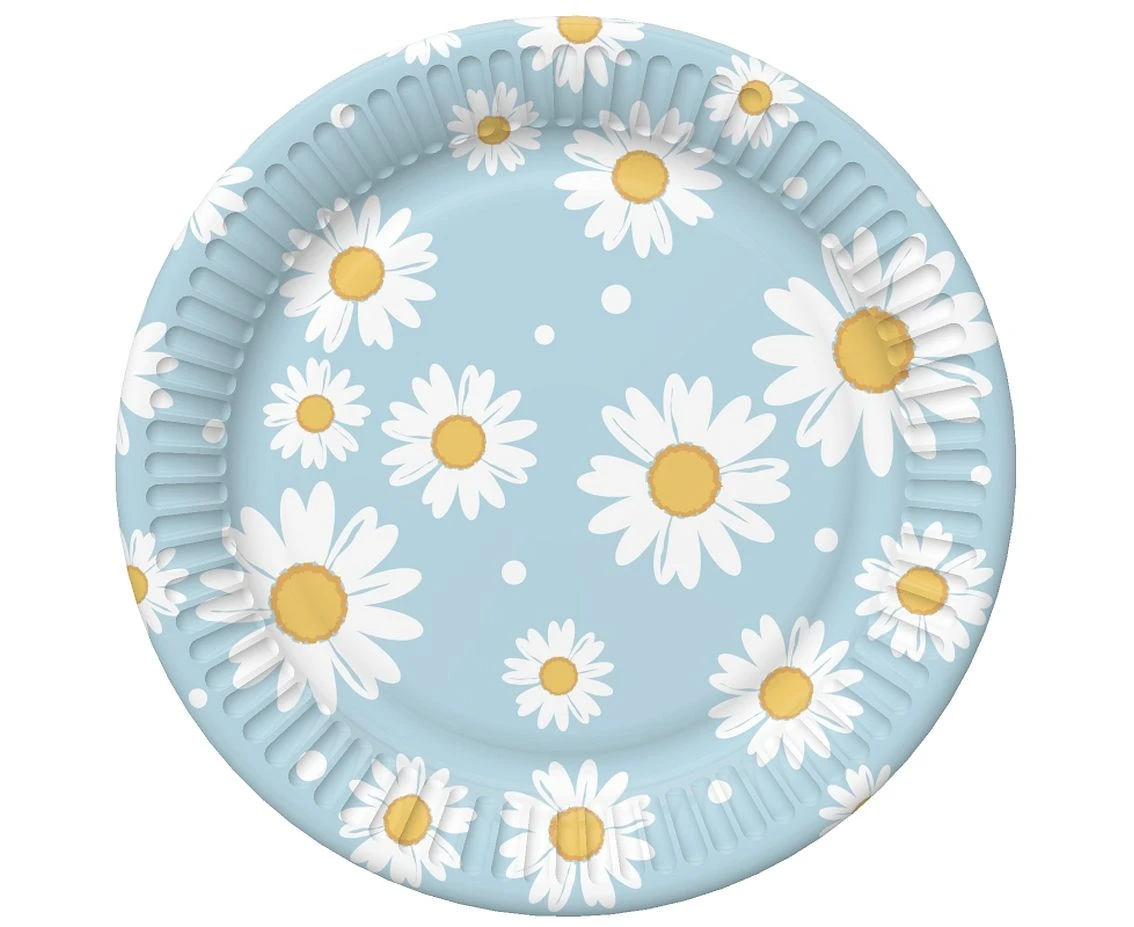 Paper plates, blue, daisies, 18 cm, 6 pcs.