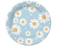 Paper plates, blue, daisies, 18 cm, 6 pcs.