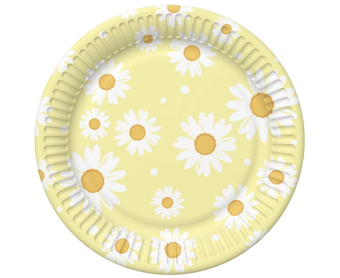 Paper plates, yellow, daisies, 18 cm, 6 pcs.