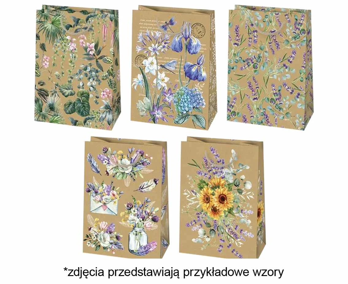 POLMAK Decorative kraft bag T9EK 290x400x120 General set 67 Flowers - Leaves, Mix, 1 pc.