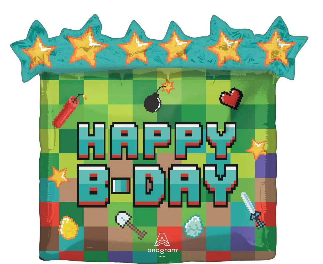 Foil balloon Super Shape Pixel Party, 63 x 58 cm EOL