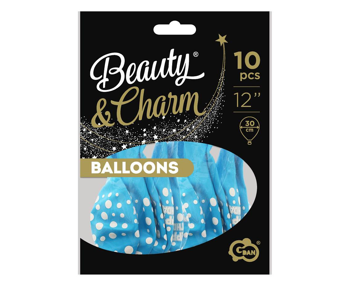 Balloons B&C 12", Happy Birthday blue, 10pcs