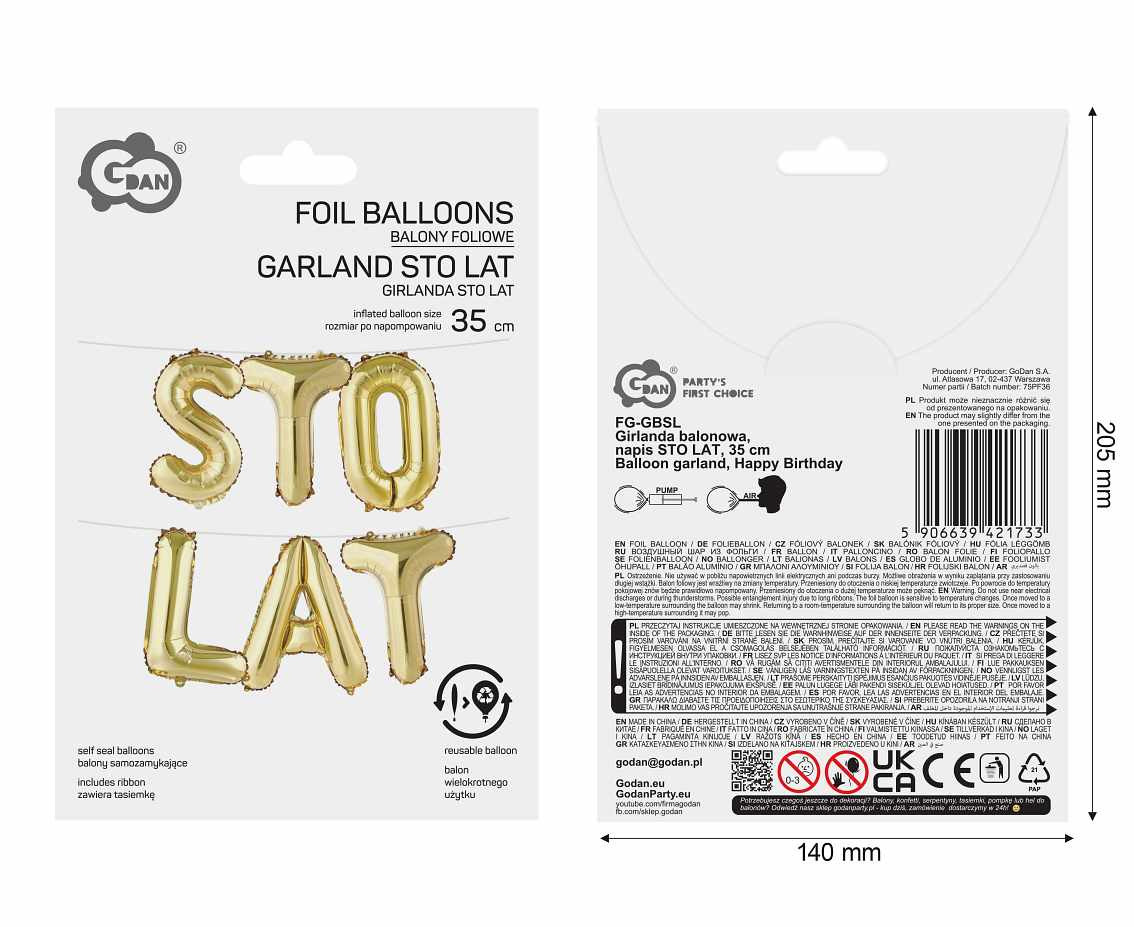 Balloon garland, Happy Birthday, height 35 cm
