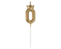 Number 0 Candle, with Crown, Champagne Gold, total length 12 cm