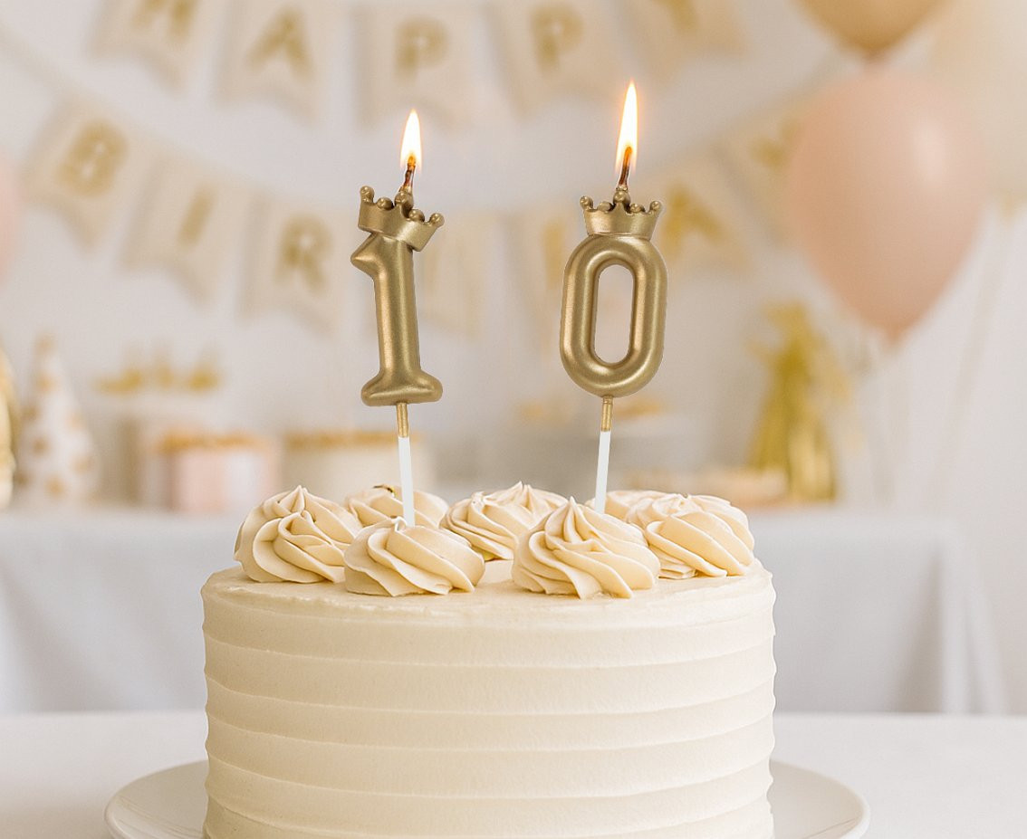 Number 1 Candle, with Crown, Champagne Gold, total length 12 cm