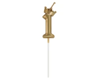Number 1 Candle, with Crown, Champagne Gold, total length 12 cm
