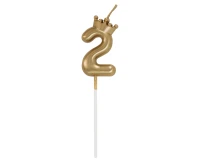 Number 2 Candle, with Crown, Champagne Gold, total length 12 cm