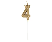 Number 4 Candle, with Crown, Champagne Gold, total length 12 cm