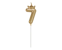 Number 7 Candle, with Crown, Champagne Gold, total length 12 cm