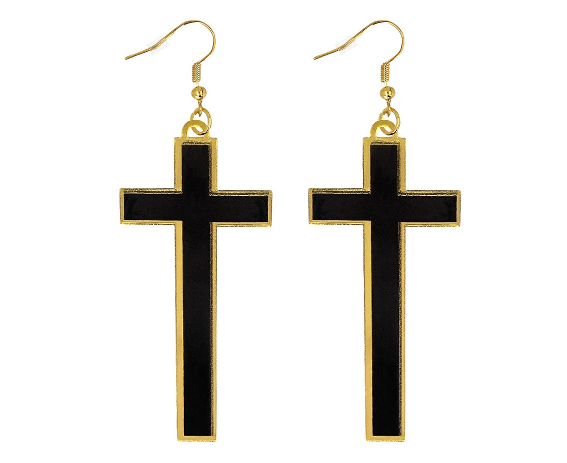 Pair earrings, cross black and gold