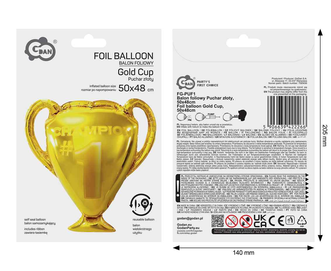 Foil balloon  Gold Cup , 50x48cm