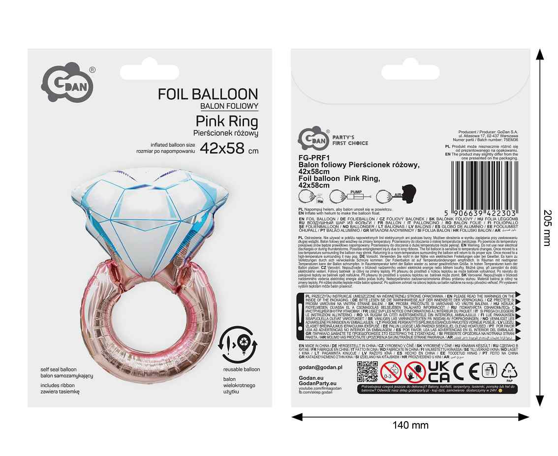 Foil balloon  Pink Ring , 42x58cm