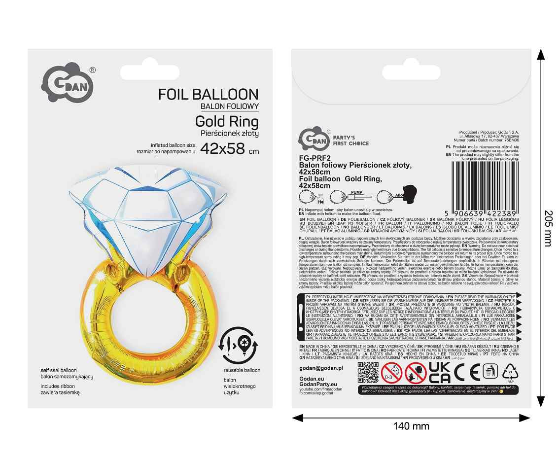 Foil balloon  Gold Ring , 42x58cm