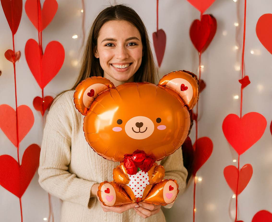 Foil balloon  Teddy Bear with Rose , 51x48cm
