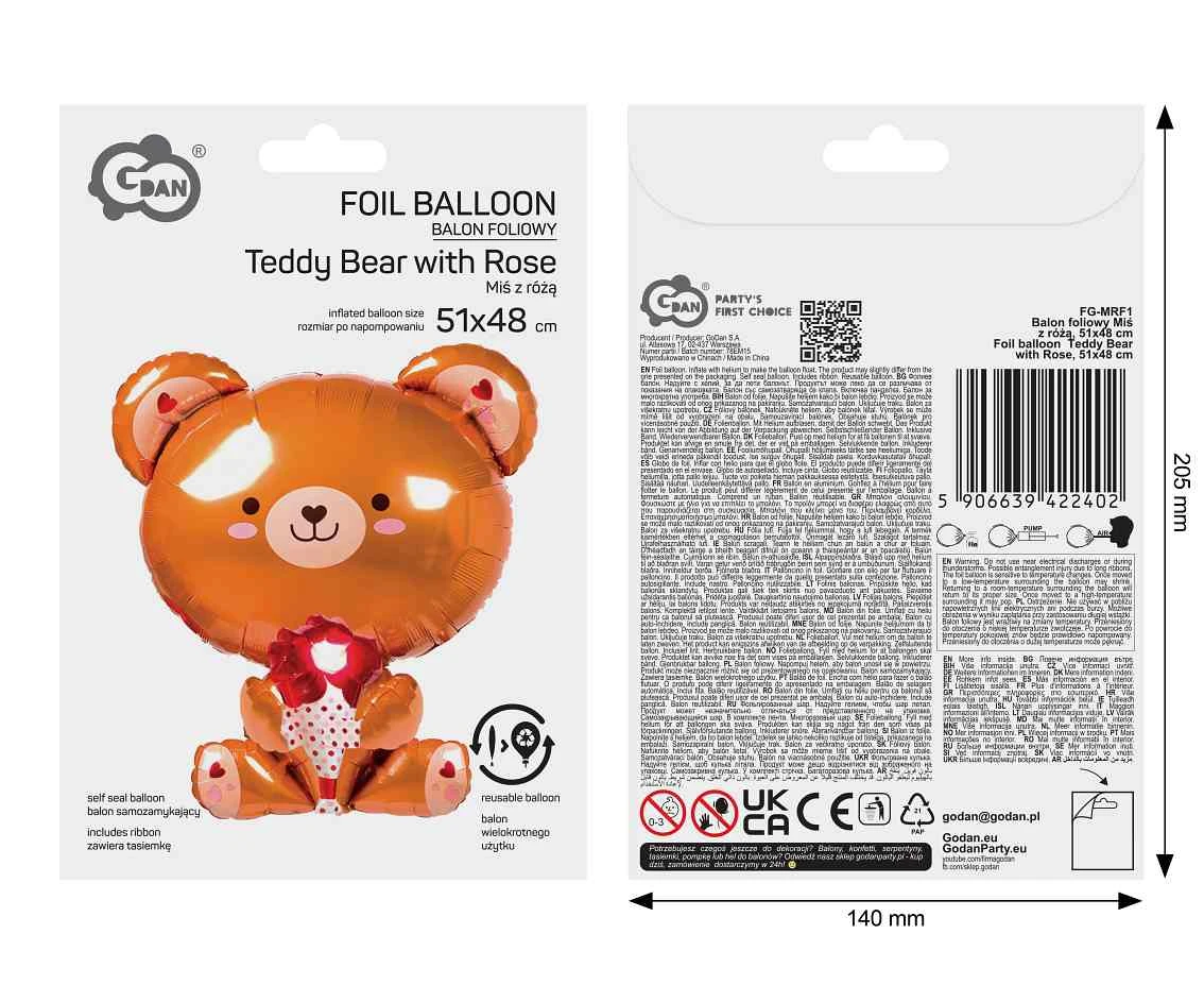 Foil balloon  Teddy Bear with Rose , 51x48cm