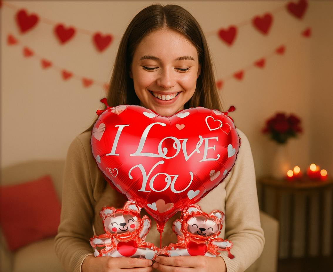 Foil balloon  "I love you" Heart  with Teddy Bears, 43x48cm