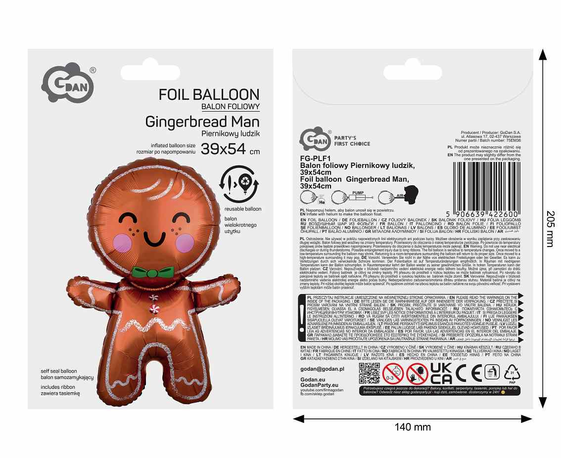 Foil balloon  Gingerbread Man , 39x54cm