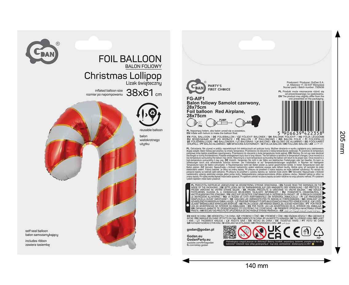 Foil balloon  Christmas Lollipop , Red and White, 38x61cm