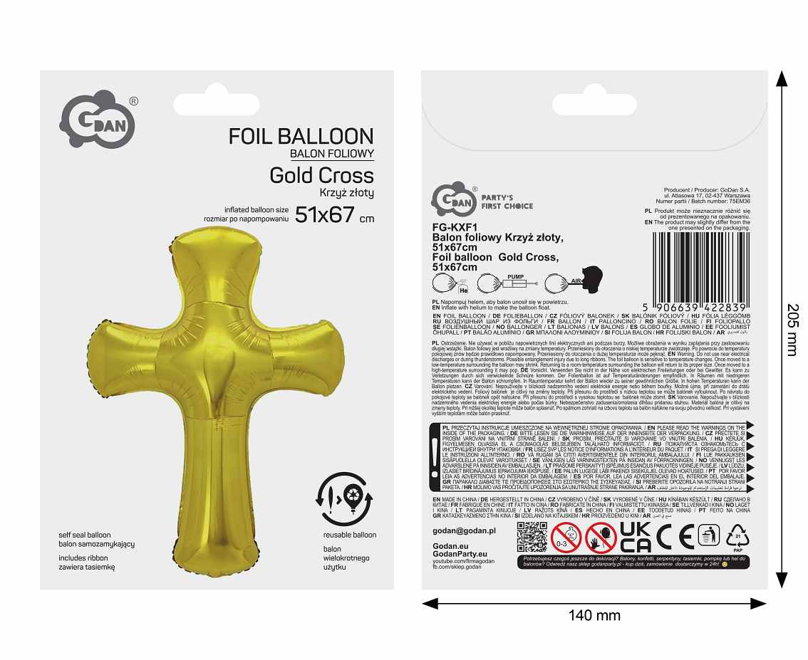 Foil balloon  Gold Cross , 51x67cm