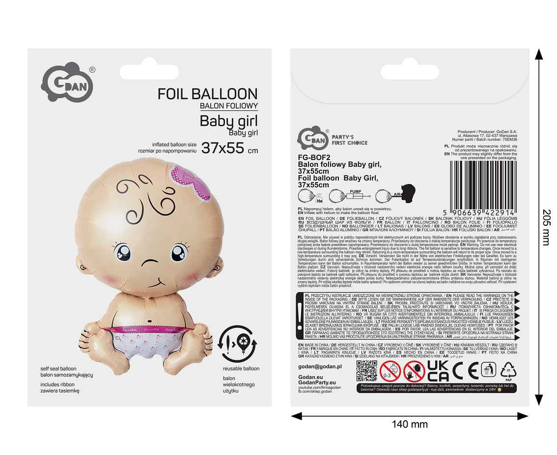Foil balloon  Baby Girl , 37x55cm