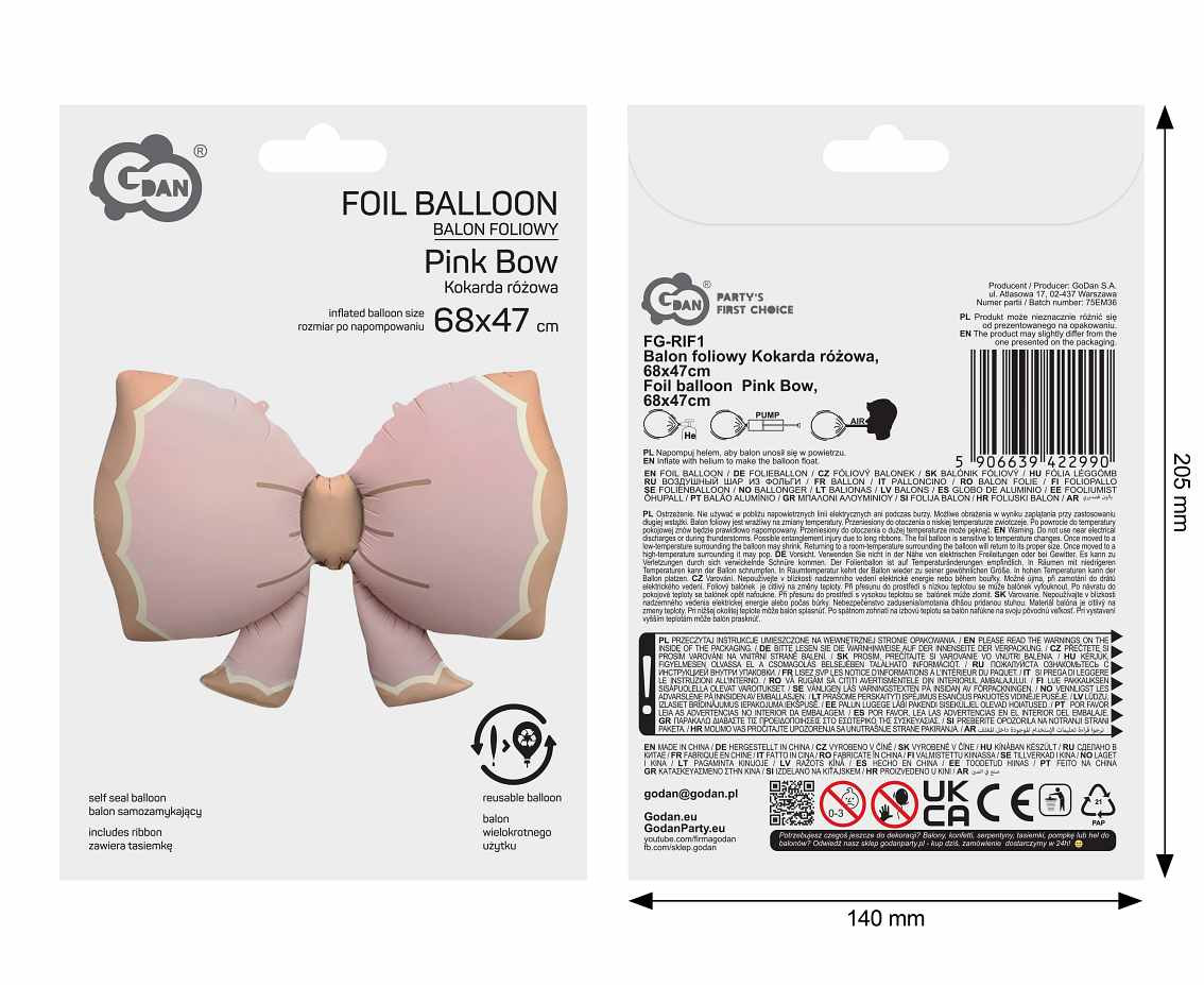 Foil balloon  Pink Bow , 68x47cm