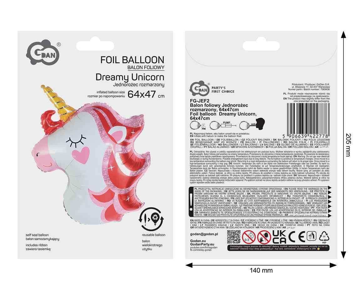 Foil balloon  Dreamy Unicorn , 64x47cm