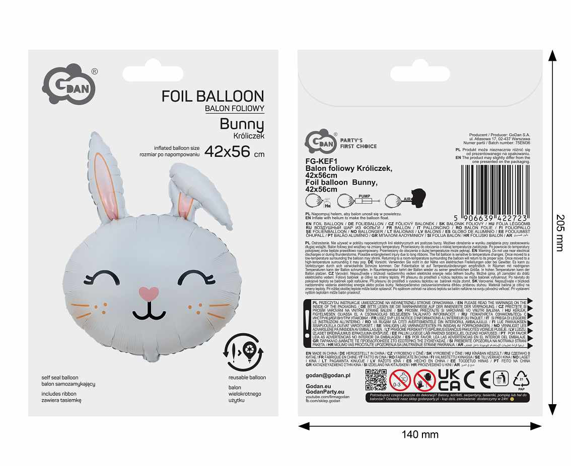 Foil balloon  Bunny , 42x56cm