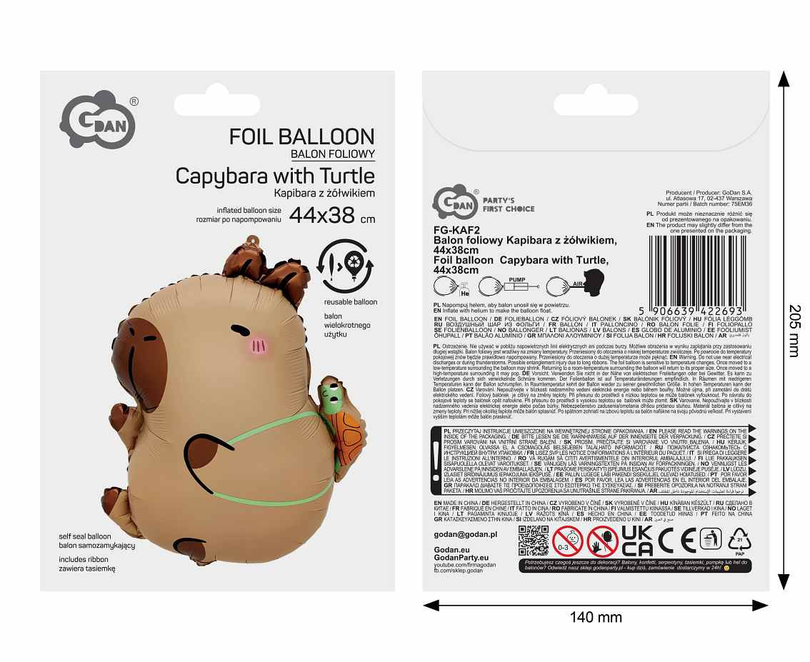 Foil balloon  Capybara with Turtle , 44x38cm