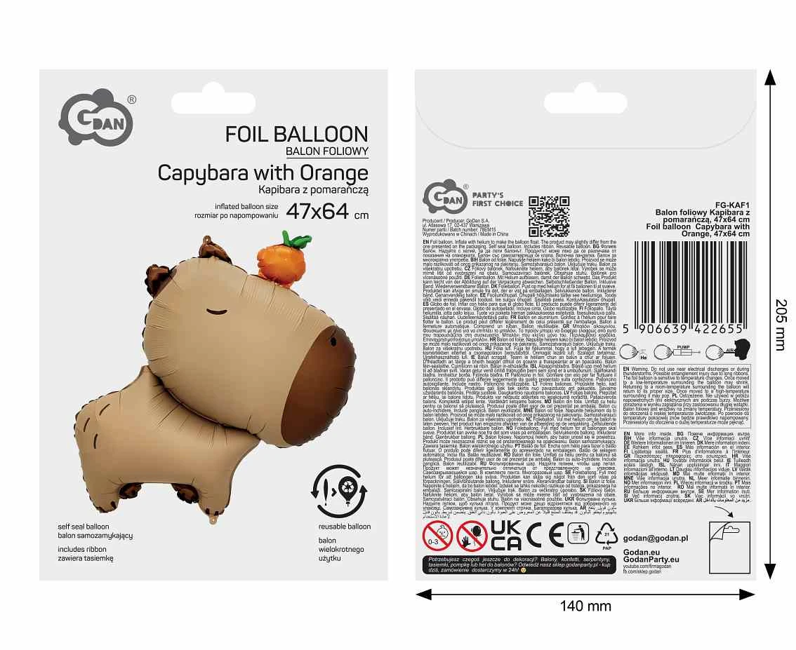 Foil balloon  Capybara with Orange  47x64cm