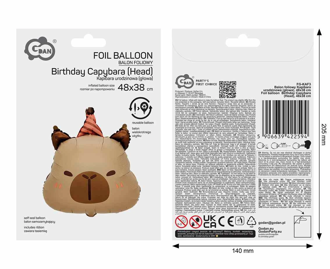 Foil balloon  Birthday Capybara (Head), 48x38cm
