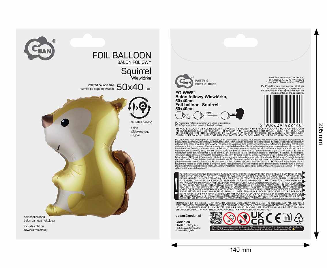 Foil balloon  Squirrel , 50x40cm EOL