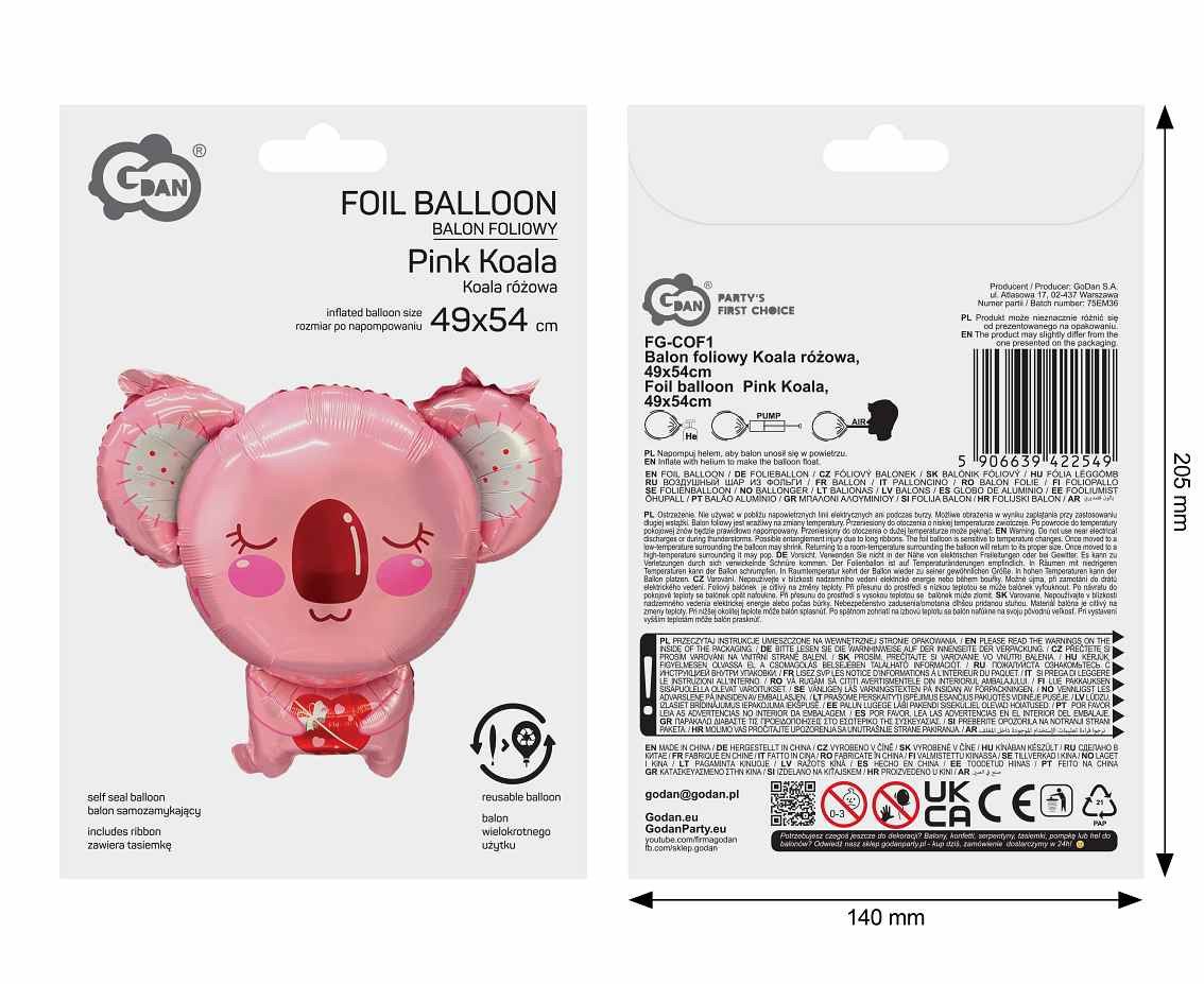 Foil balloon  Pink Koala , 49x54cm
