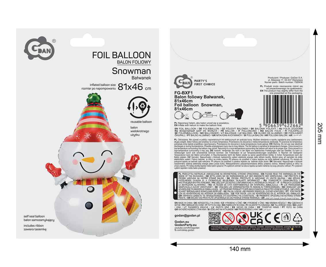Foil balloon  Snowman  81x46cm