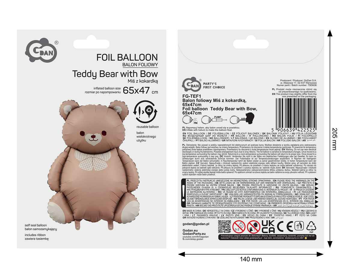 Foil balloon  Teddy Bear with Bow , 65x47cm